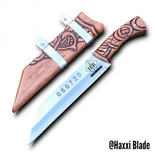 Haxxi Blade Personalized Hand Engraved Viking Seax Knife Traditional Viking Knives with Scabbed