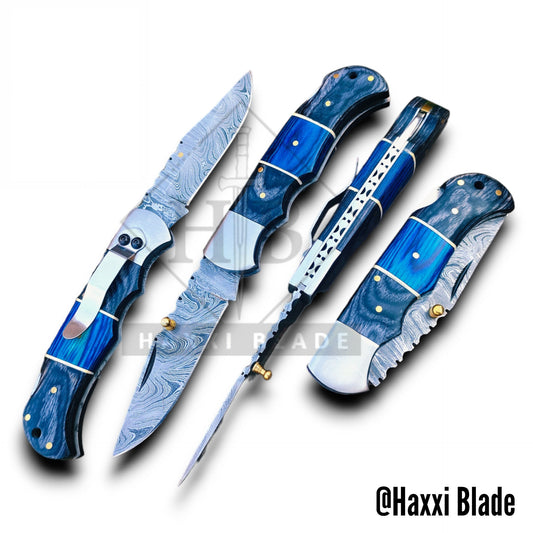 Haxxi Blade 8in 6-24pcs Damascus Steel Folding Knife with Pocket Clip - Outdoor Camping Knife EDC
