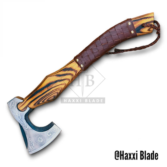 Haxxi Blade CUSTOM HAND FORGED STEEL VIKING BEARDED CAMPING HATCHET TOMAHAWK AXE