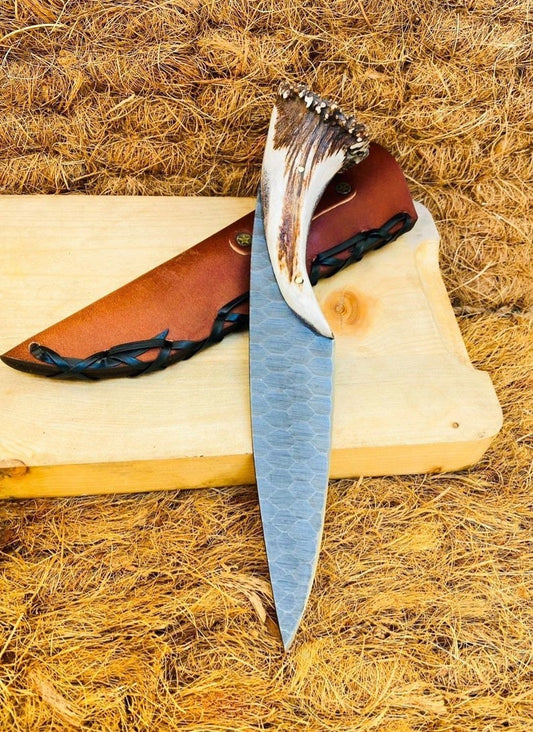 Custom Handmade D2 Steel Blade Stag Antler Bowie Knife| Hunting Knife Camping