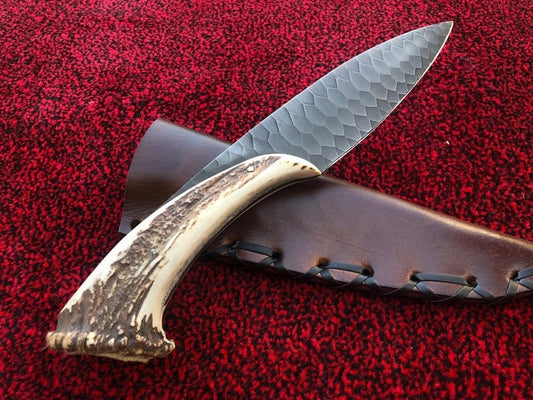 Custom Handmade D2 Steel Blade Stag Antler Bowie Knife | Outdoor Hunting Knife