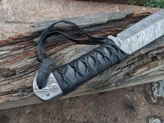 16" Rambo Machete Survival Damascus Steel Hunting Knife with Sheath Bowie Knife