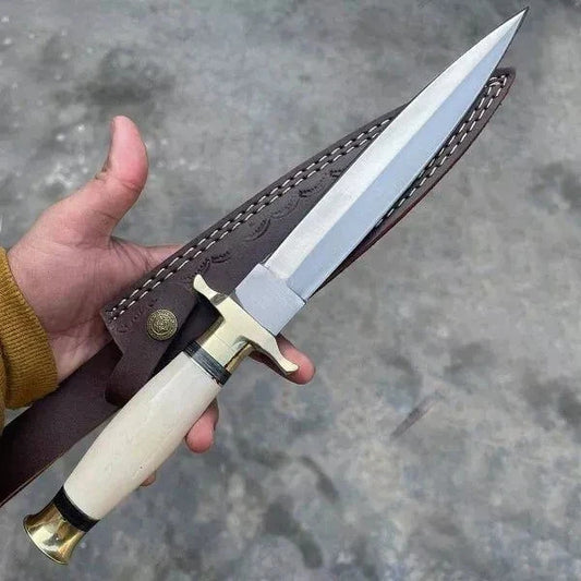 CUSTOM HANDMADE STEEL CAMPING SURVIVAL HUNTING DAGGER KNIFE BONE HANDLE+SHEATH