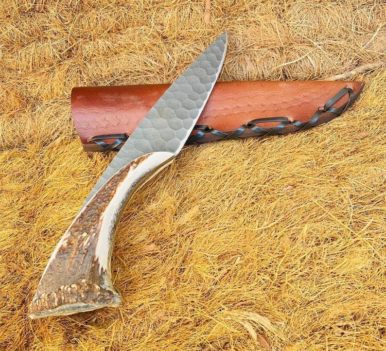 Custom Handmade D2 Steel Blade Stag Antler Bowie Knife| Hunting Knife Camping
