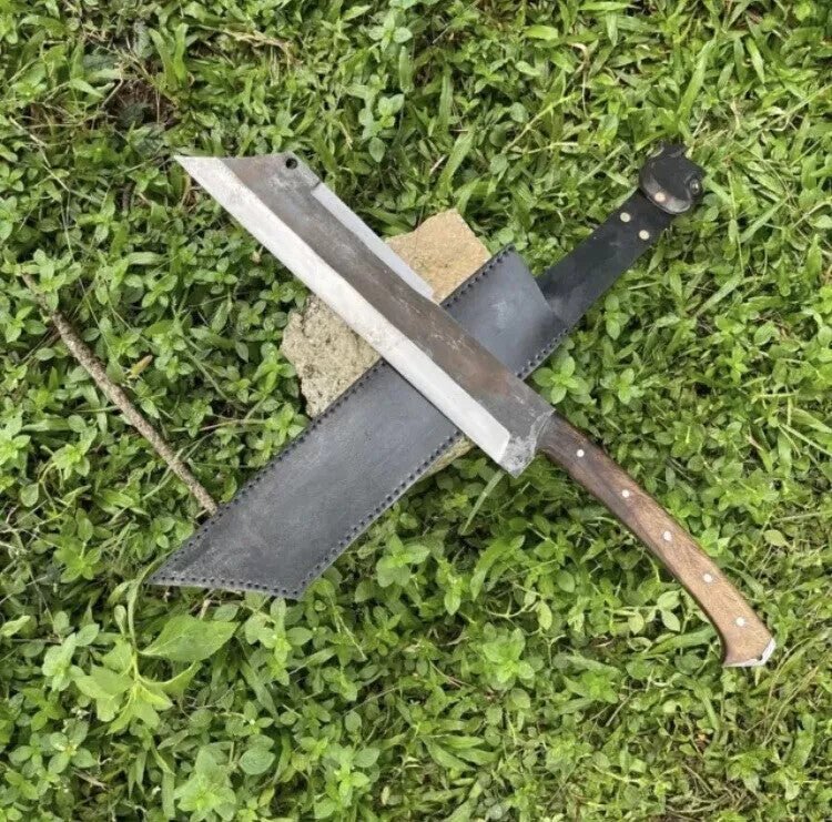 Custom Handmade Carbon Steel Survival Bowie Machete Sword| Hunting Knife Camping