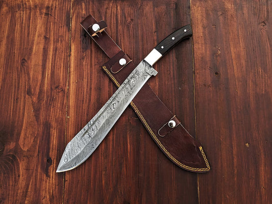 Premium Hand Forged Damascus Steel Machete Knife Hunting Knife Bowie Kukri Sword