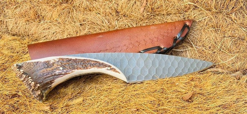 Custom Handmade D2 Steel Blade Stag Antler Bowie Knife| Hunting Knife Camping