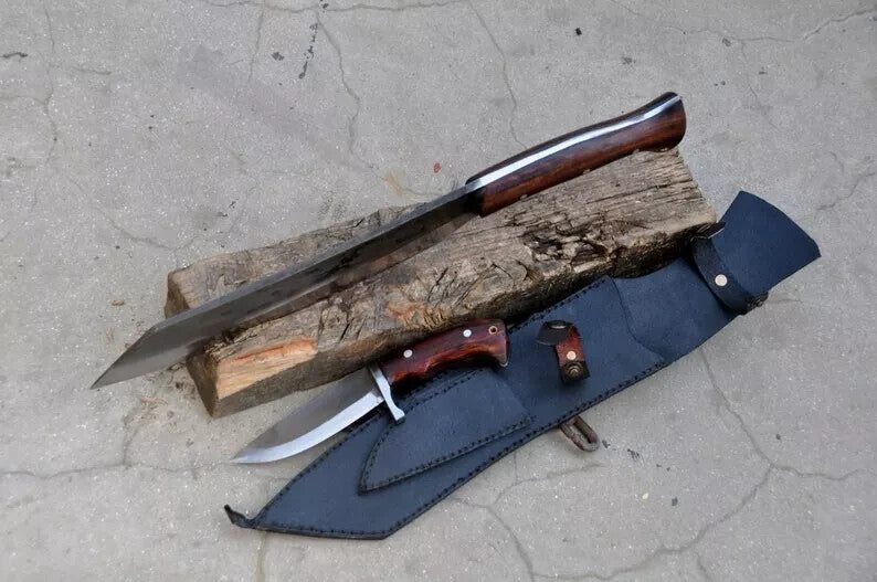 Custom Handmade Carbon Steel Blade Bowie Machete Kukri Hunting Knife Camping