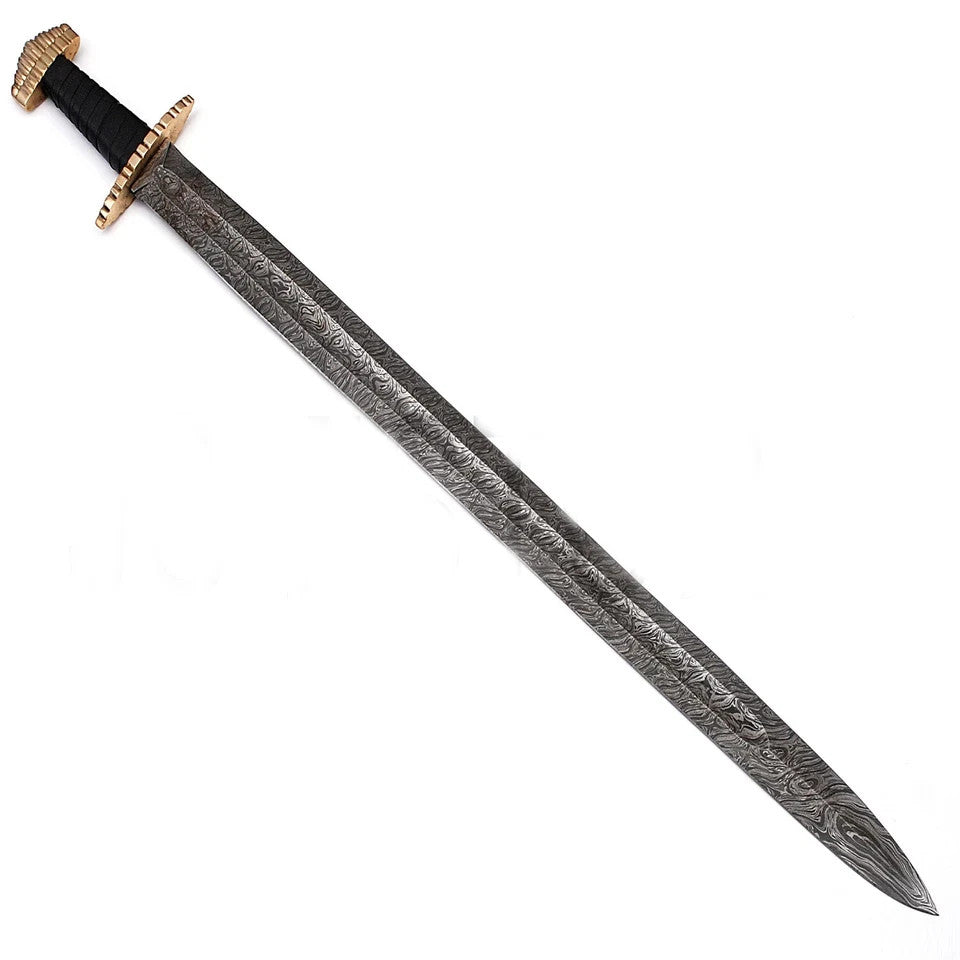 CUSTOM HANDMADE HAND FORGED DAMASCUS STEEL VIKING SWORD CAMPING MEDIEVAL SWORD