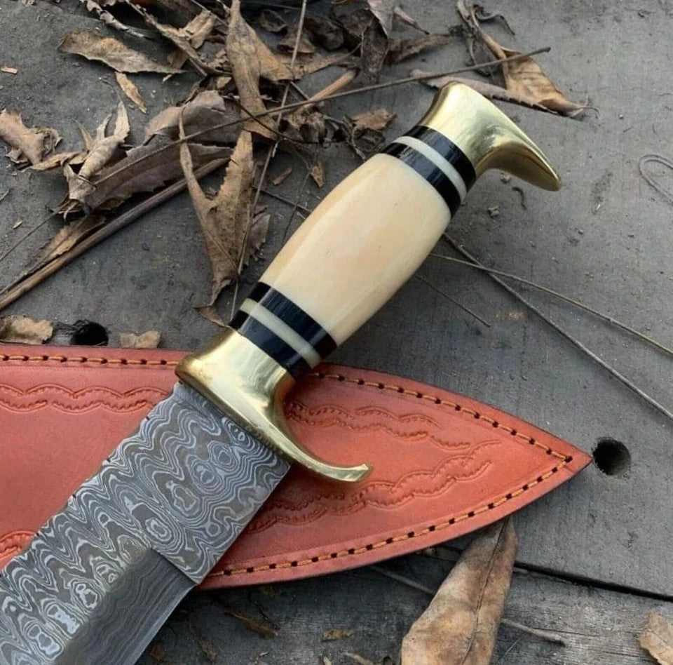 Custom Handmade Damascus Steel Bowie Knife Camping Hunting Knife Fixed Blade EDC
