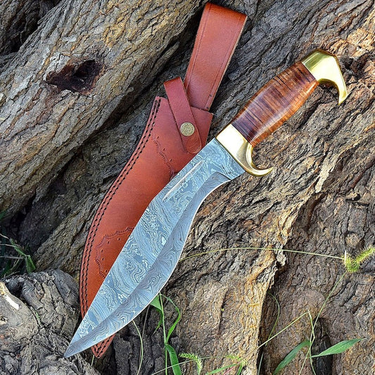 Custom Handmade Damascus Steel Blade Survival Kukri Knife| Hunting Knife Camping