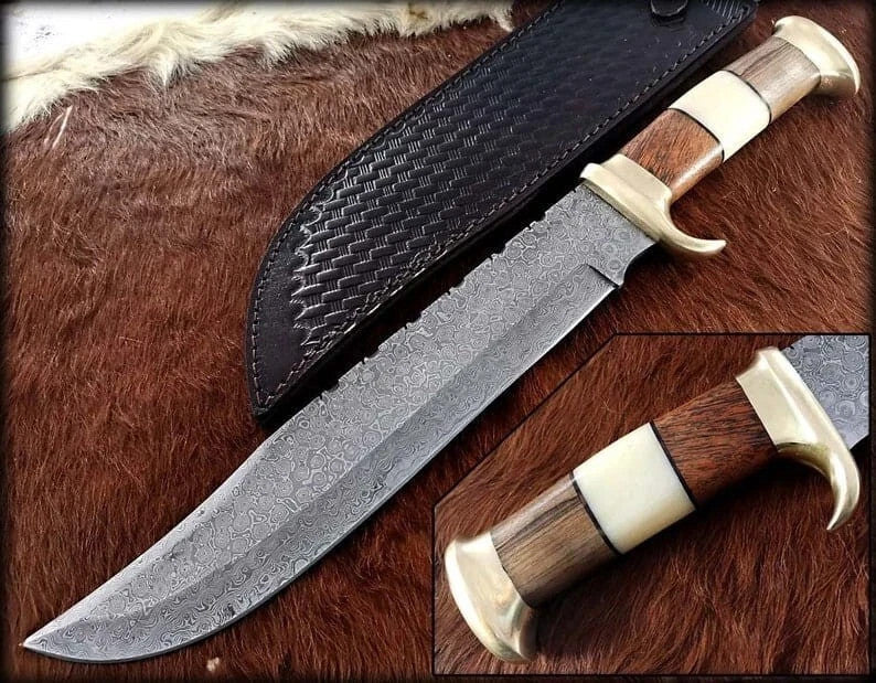 Custom Handmade Damascus Steel Blade Survival Bowie Knife Hunting Knife Camping