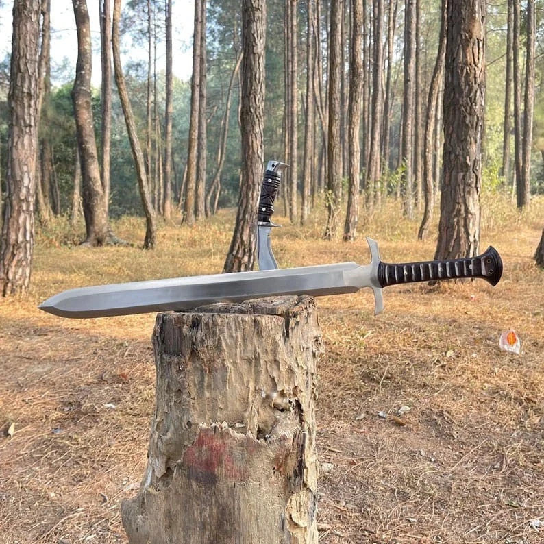 Custom Handmade Carbon Steel Blade Celtic Leaf Sword | Hunting Sword Camping