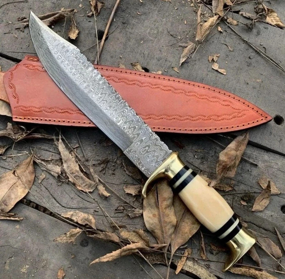 Custom Handmade Damascus Steel Bowie Knife Camping Hunting Knife Fixed Blade EDC