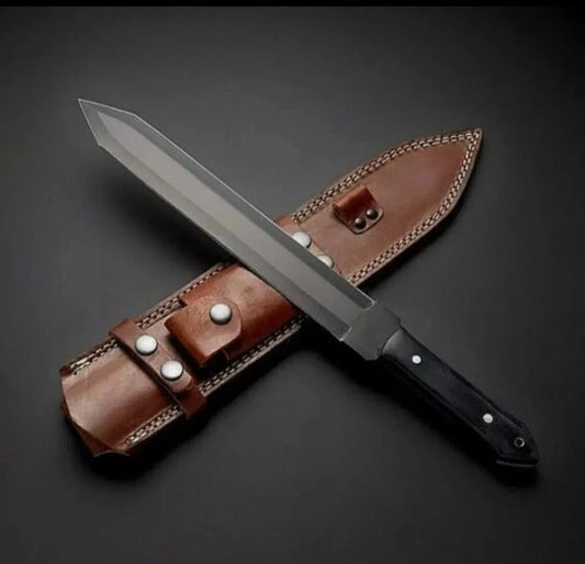 CUSTOM HANDMADE D2 TOOL STEEL FULL TANG HUNTING SWORD WITH SHEATH FIXED BLADE