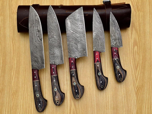 Handmade HAND FORGED DAMASCUS STEEL CHEF KNIFE Set Kitchen Knives Set