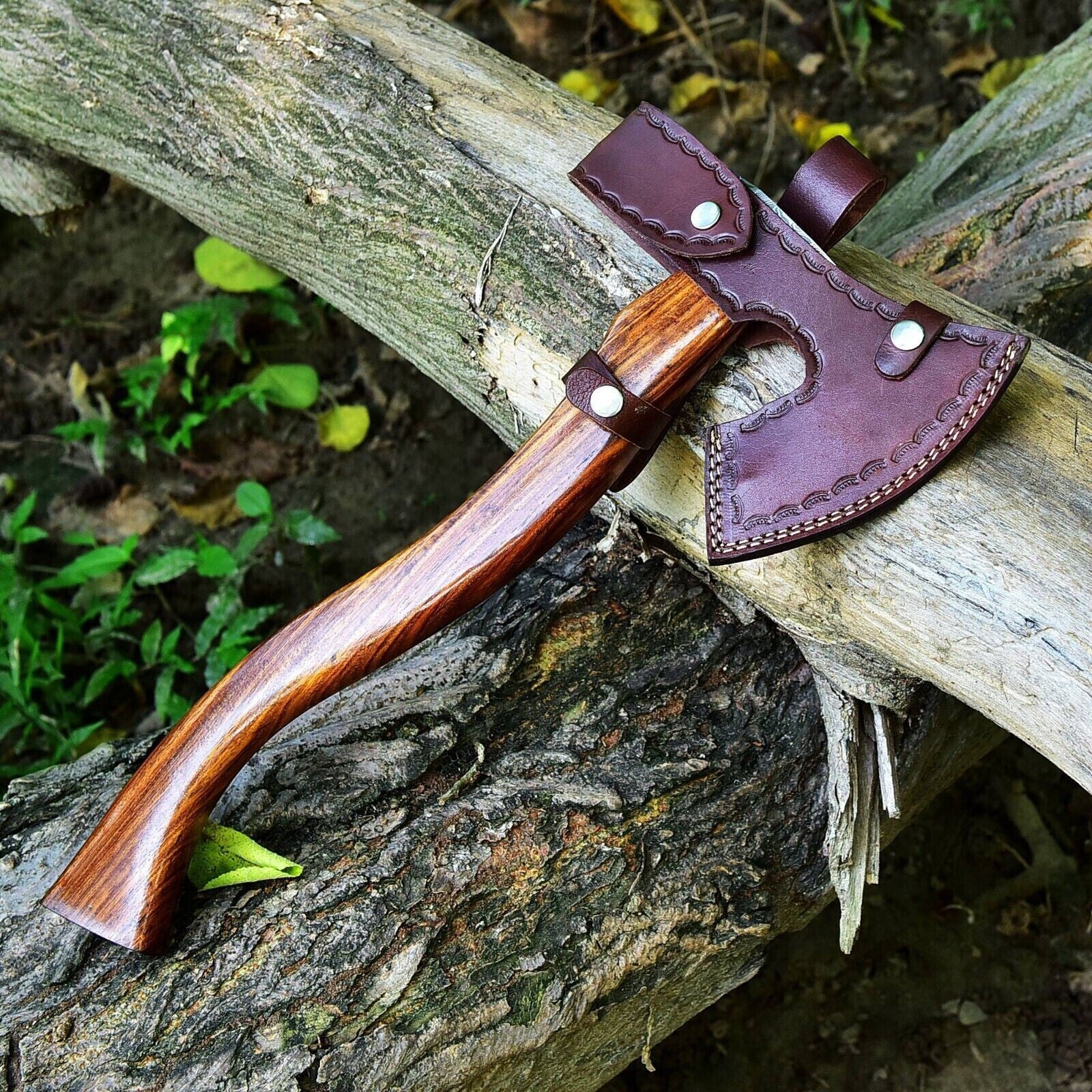 CUSTOM HAND FORGED DAMASCUS STEEL VIKING BEARDED CAMPING HATCHET TOMAHAWK AXE