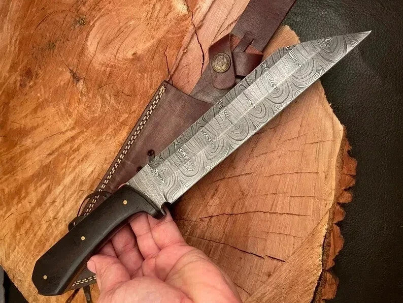 CUSTOM HANDMADE DAMASCUS STEEL MEDIEVAL VIKING SEAX KNIFE HUNTING KNIFE BOWIE