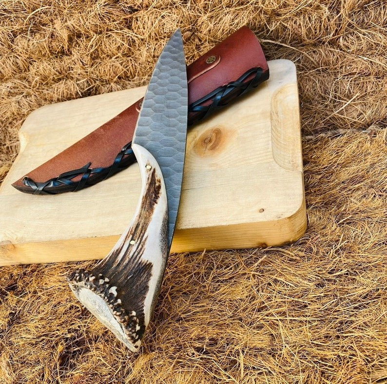 Custom Handmade D2 Steel Blade Stag Antler Bowie Knife| Hunting Knife Camping
