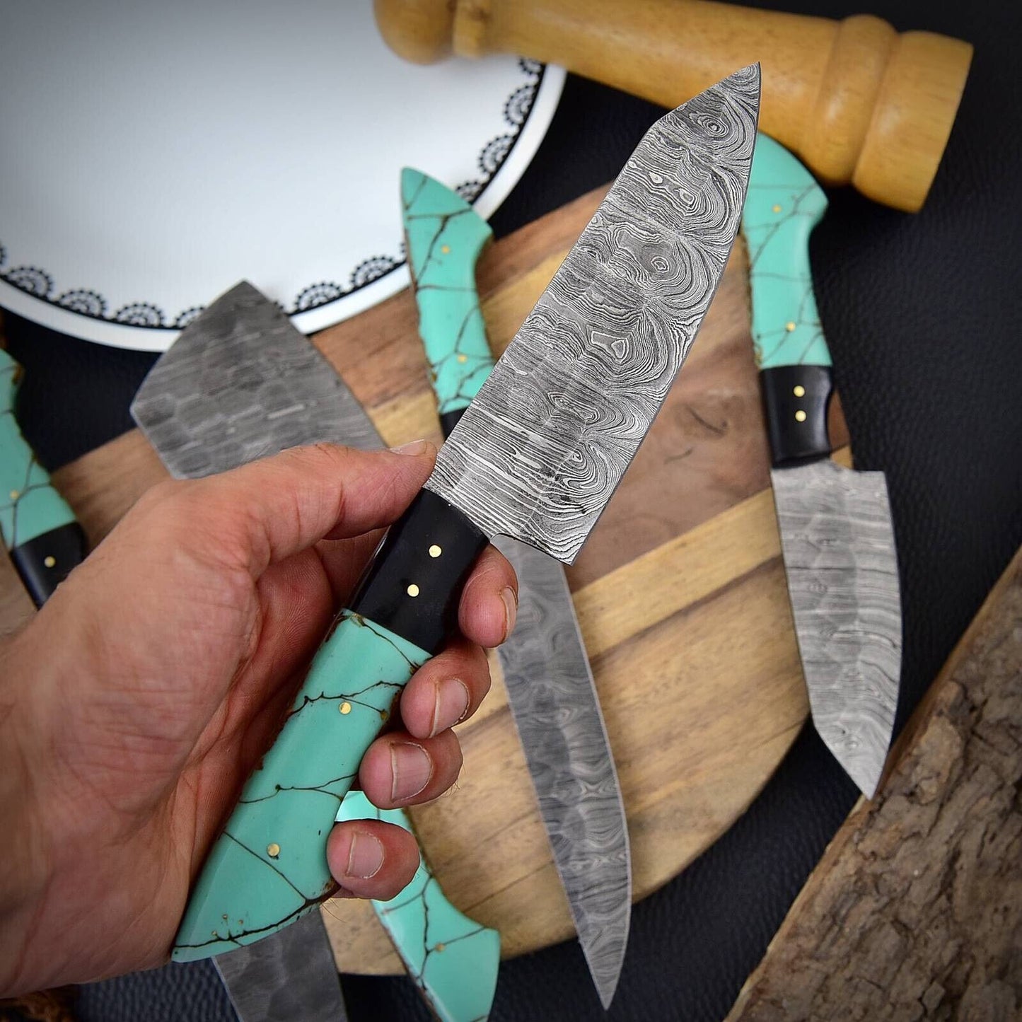 Custom Handmade HAND FORGED DAMASCUS STEEL CHEF KNIVES Set Kitchen Knives SET