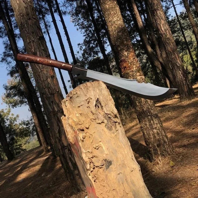 Custom Handmade Carbon Steel Blade Long Handed Machete Sword | Hunting Sword