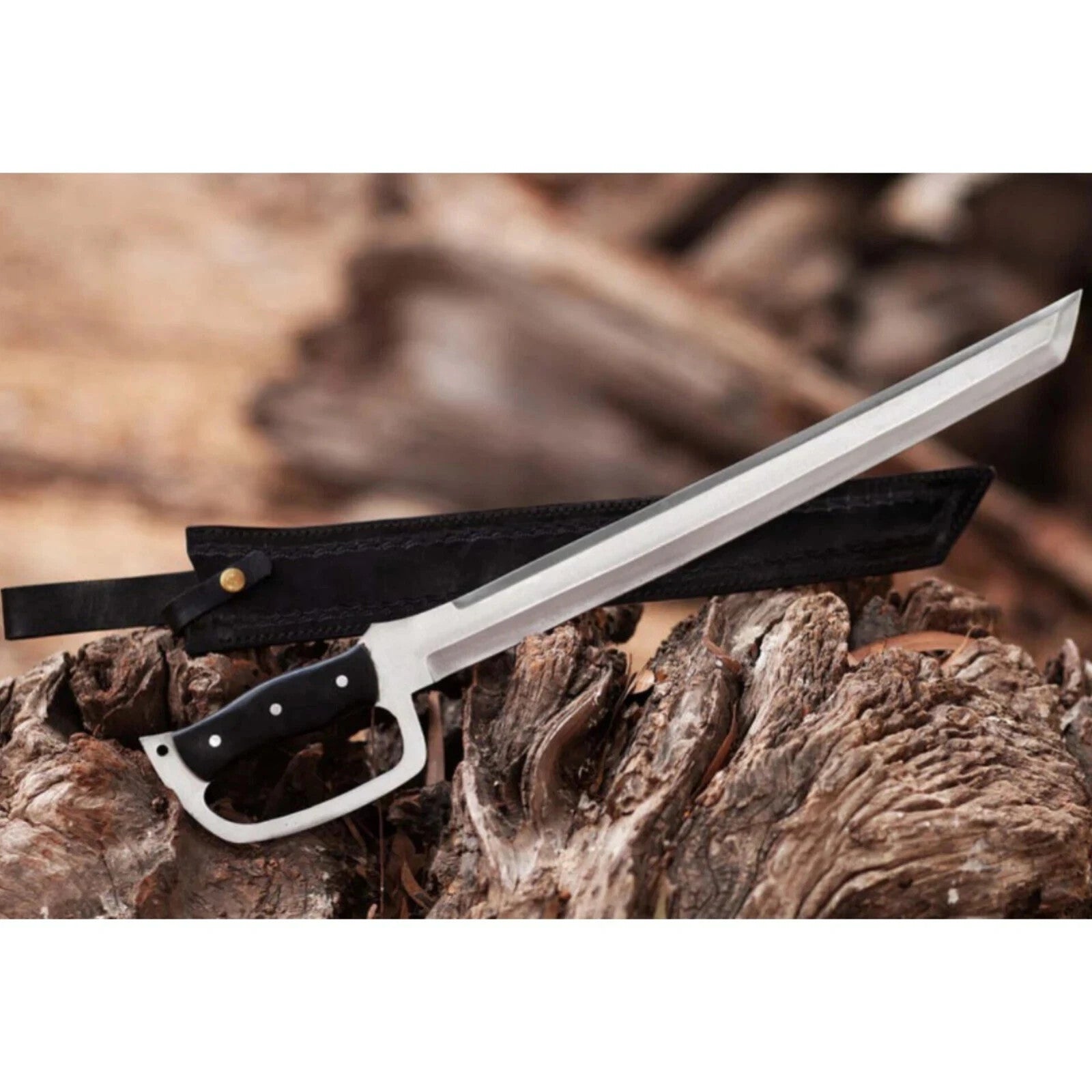 Custom Handmade Carbon Steel Alpha Sword D-Guard Hunting Camping Sword