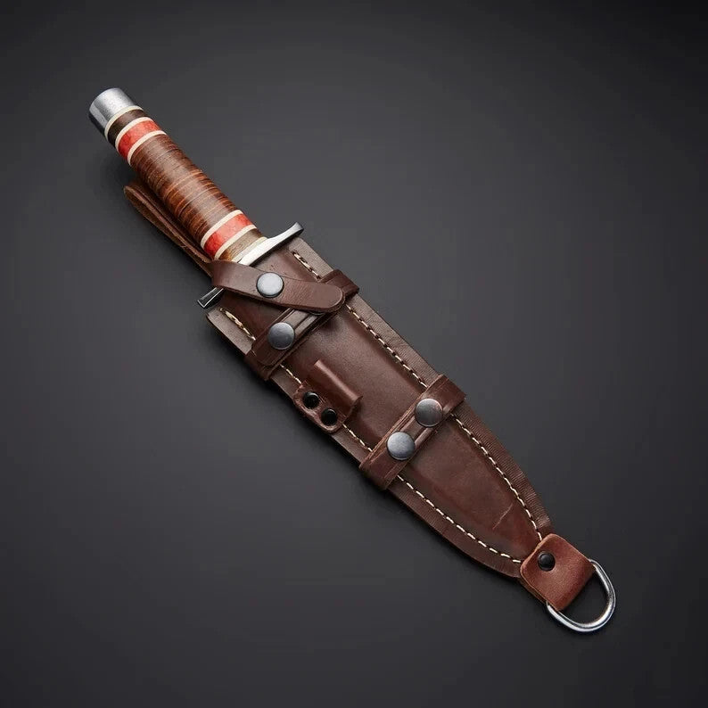 Hand Forged Carbon Steel Hunting Medieval Camping Dagger Knife Stacked Leather