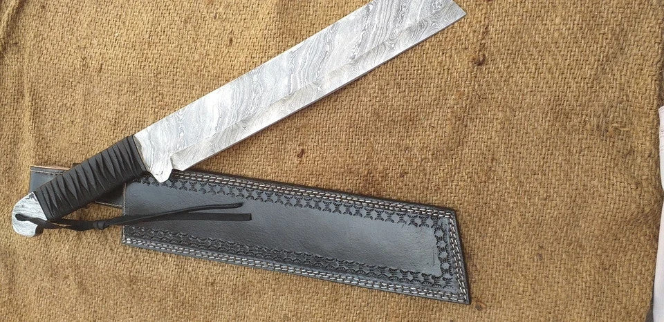 CUSTOM HANDMADE DAMASCUS STEEL RAMBO MACHETE HUNTING KNIFE CAMPING KNIFE