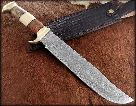Custom Handmade Damascus Steel Blade Survival Bowie Knife Hunting Knife Camping