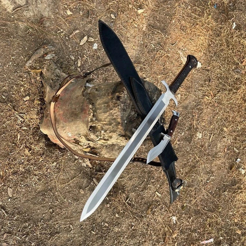 Custom Handmade Carbon Steel Blade Celtic Leaf Sword | Hunting Sword Camping