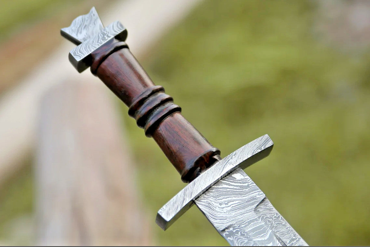 Handmade Custom Hand Forged Damascus Steel Double Edge Viking Sword BATTLEREADY