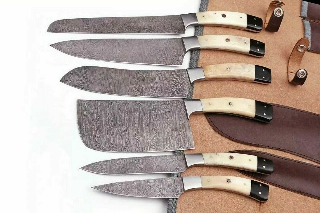 CUSTOM HANDMADE HAND FORGED DAMASCUS STEEL KITCHEN KNIVES SET BBQ KNIVES SET