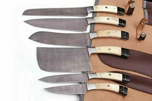 CUSTOM HANDMADE HAND FORGED DAMASCUS STEEL KITCHEN KNIVES SET BBQ KNIVES SET