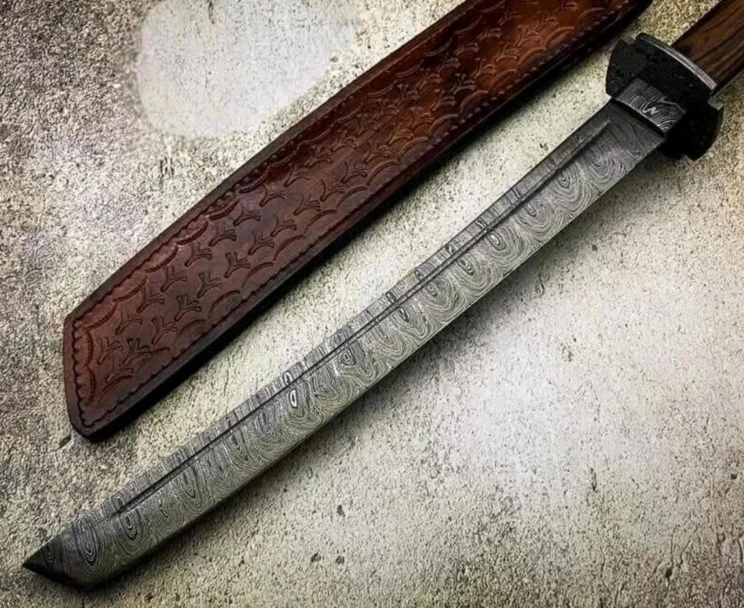CUSTOM HANDMADE DAMASCUS STEEL KATANA STYLE HUNTING MACHETE KNIFE TANTO KNIFE