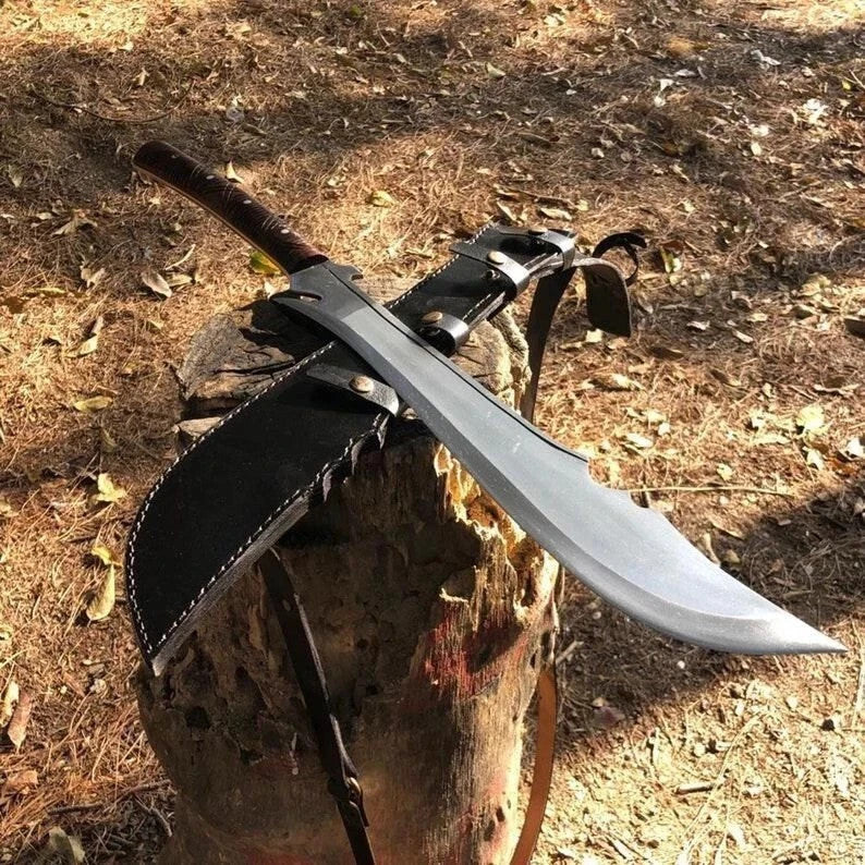 Custom Handmade Carbon Steel Blade Long Handed Machete Sword | Hunting Sword