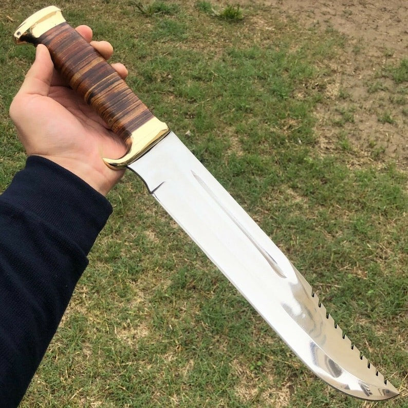 Handmade Dundee Bowie Knife | Carbon Steel Blade| Outdoor Survival Hunting Knife