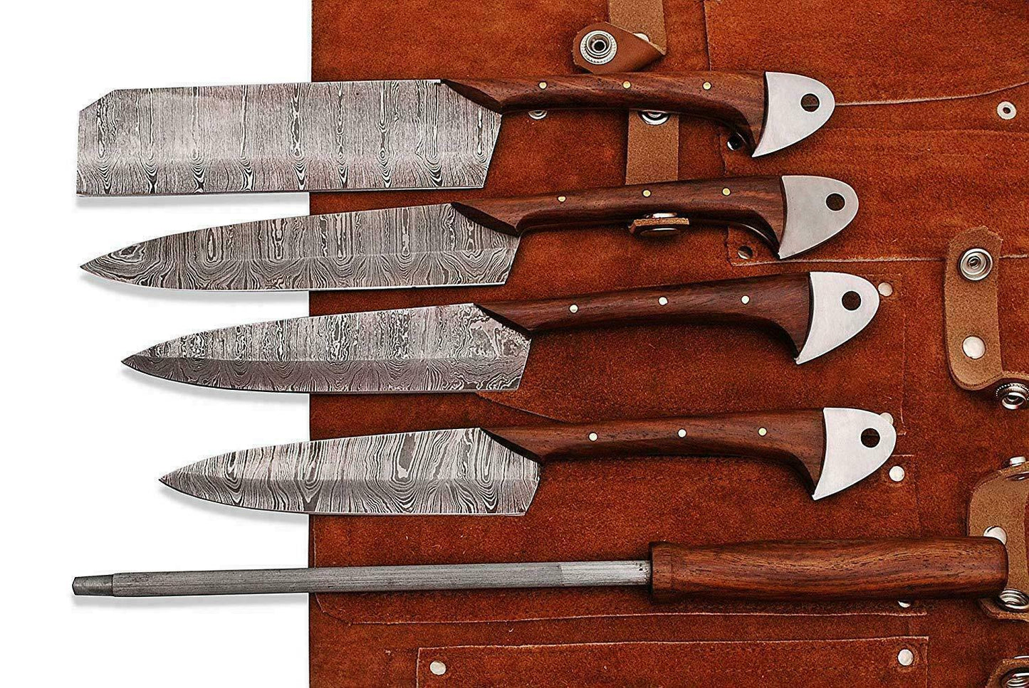 Custom Handmade HAND FORGED DAMASCUS STEEL CHEF KNIFE Set Kitchen Knives