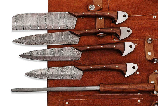 Custom Handmade HAND FORGED DAMASCUS STEEL CHEF KNIFE Set Kitchen Knives