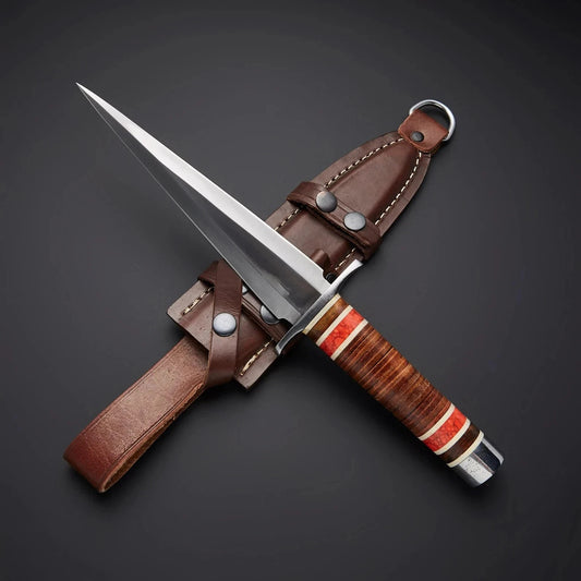 Hand Forged Carbon Steel Hunting Medieval Camping Dagger Knife Stacked Leather