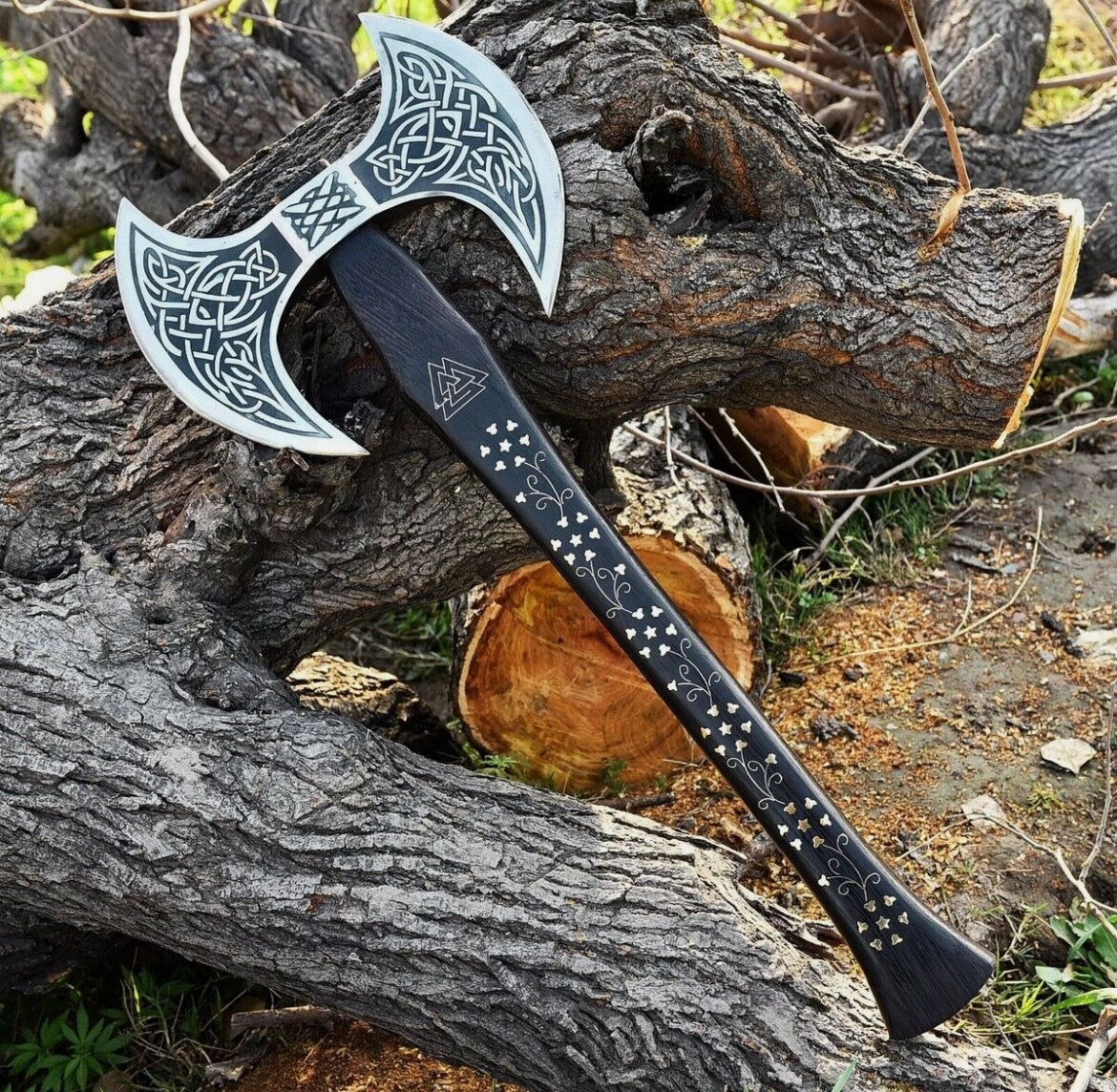 Custom Double Head Hand Forged Viking Axe With Carbon Steel Handmade Hatchet