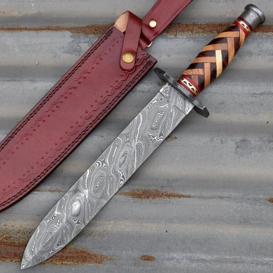 Premium Hand Forged Damascus Steel Dagger Knife with Wood Handle - Hunting Knife