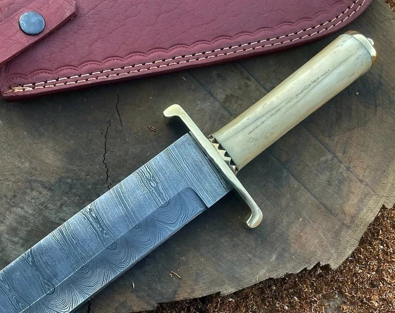 Custom Handmade Carbon Steel Bowie Knife Camping Hunting Knife Fixed Blade EDC