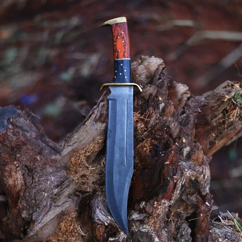 Custom Handmade Damascus Steel Bowie Knife Camping Hunting Knife Fixed Blade EDC