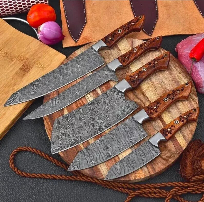 Handmade HAND FORGED DAMASCUS STEEL CHEF KNIFE Set Kitchen Knives