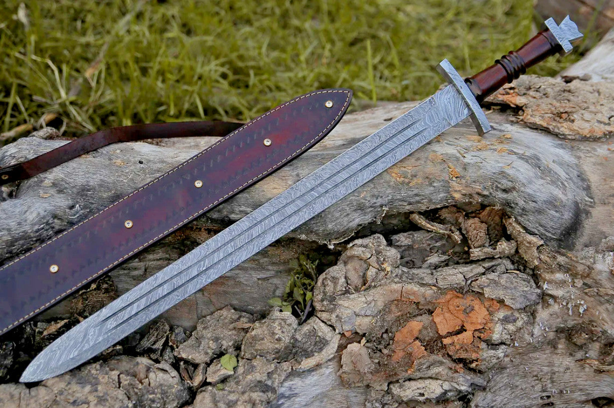 Handmade Custom Hand Forged Damascus Steel Double Edge Viking Sword BATTLEREADY