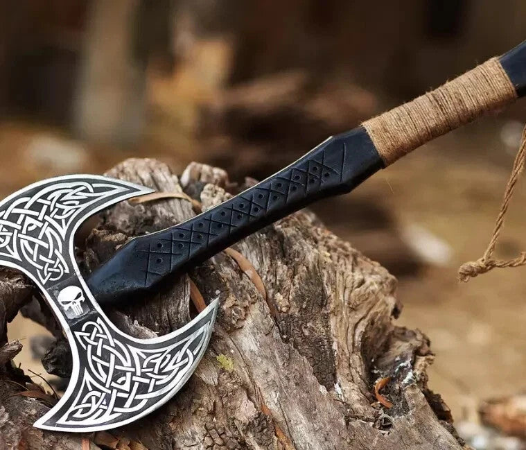 CUSTOM HANDMADE DOUBLE HEAD HATCHET CARBON STEEL TOMAHAWK VIKING HUNTING AXE