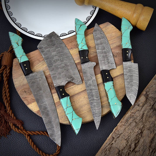 Custom Handmade HAND FORGED DAMASCUS STEEL CHEF KNIVES Set Kitchen Knives SET