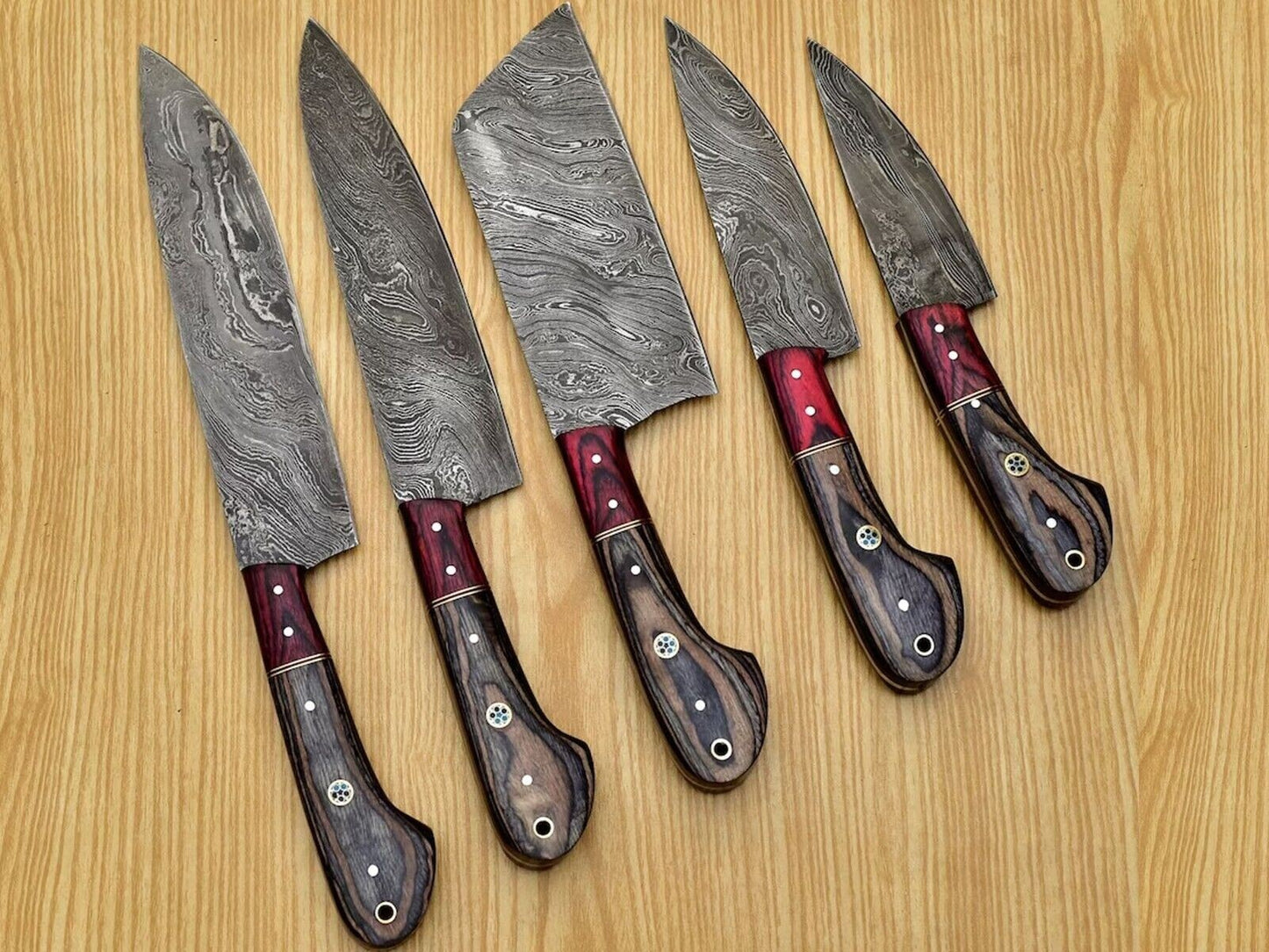 Handmade HAND FORGED DAMASCUS STEEL CHEF KNIFE Set Kitchen Knives Set