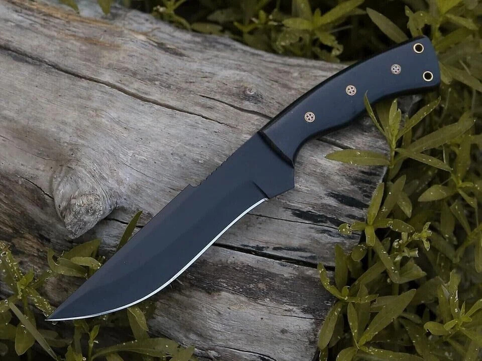 CUSTOM HANDMADE D2 TOOL STEEL HUNTING KNIFE CAMPING KNIFE WITH LEATHER SHEATH