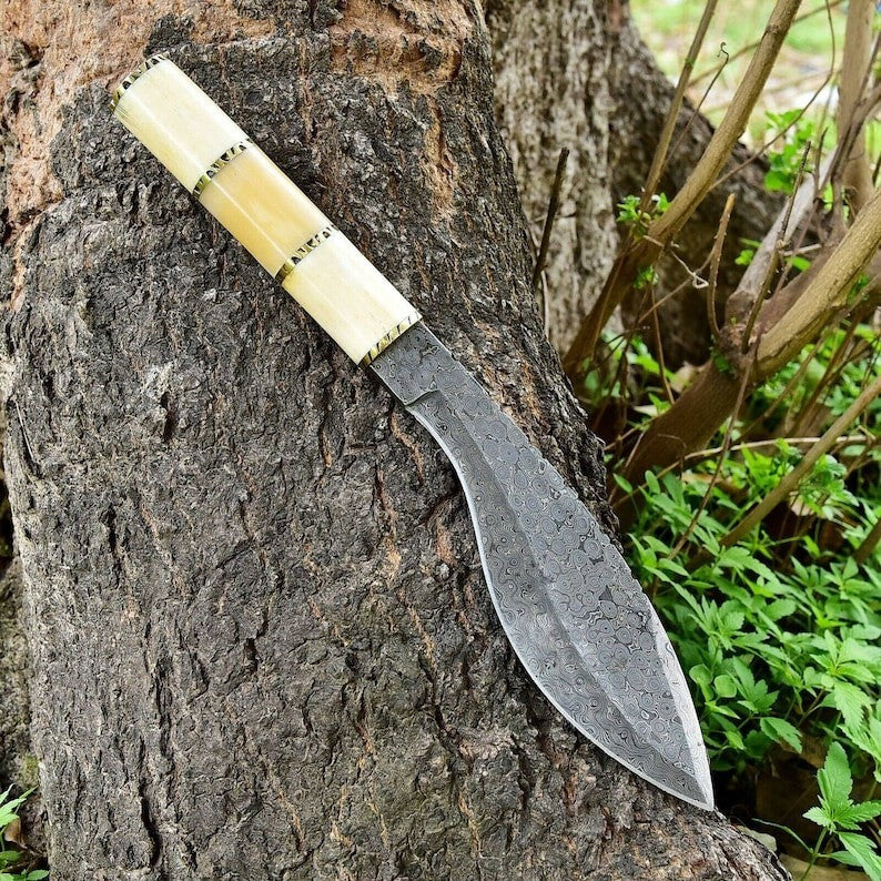 Custom Handmade Damascus Steel Blade Survival Kukri Knife| Hunting Knife Camping